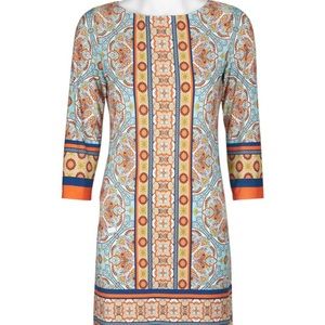 London Times blue &orange shirt dress 16-T3117M